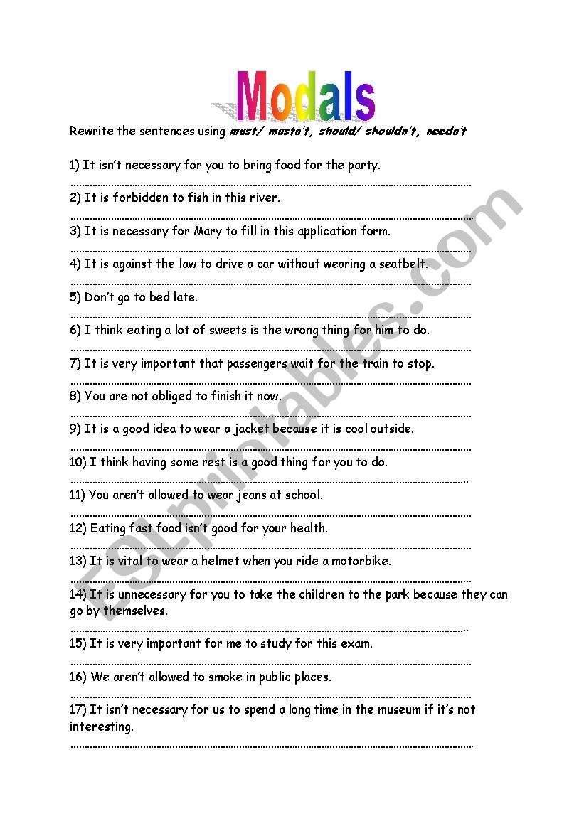 modals worksheet