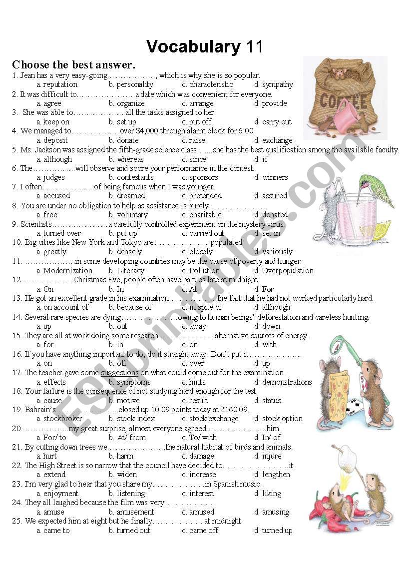 Test about vocabulary worksheet