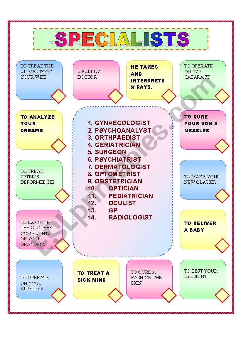 Specialists worksheet