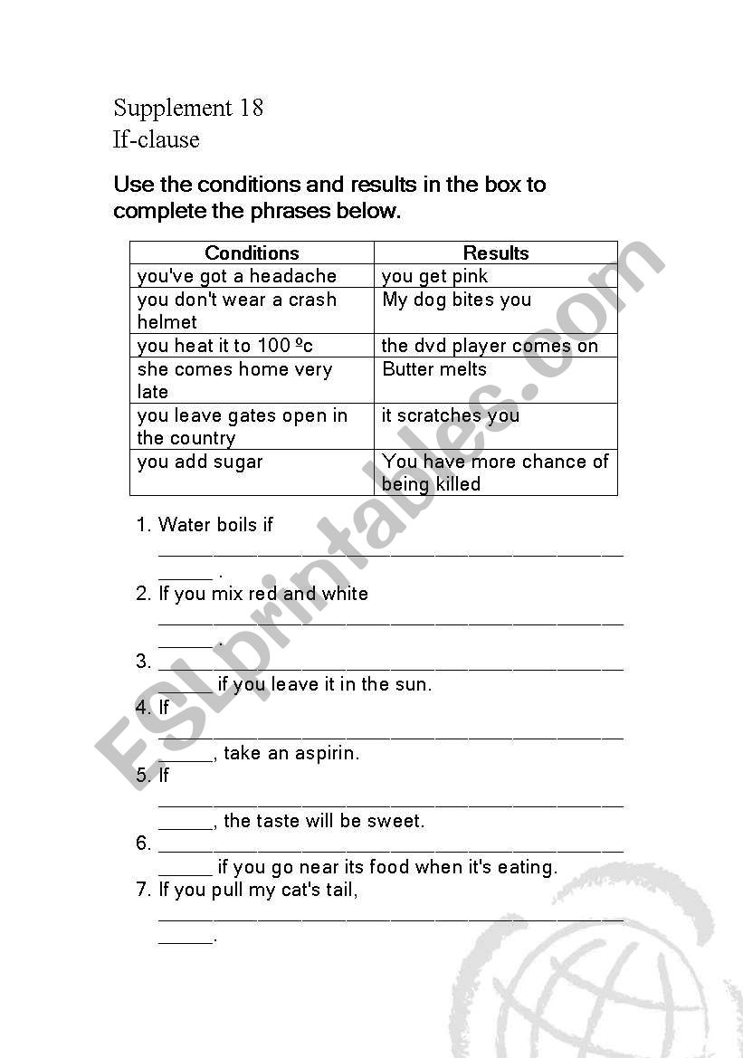 Conditional sentence  worksheet