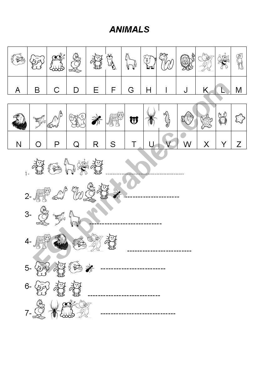 Animals worksheet