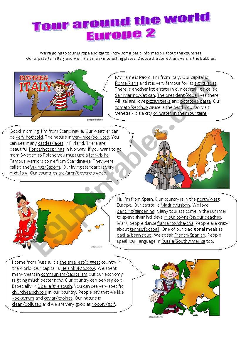 Tour around the world 2/2 - read, speak and choose the correct versions