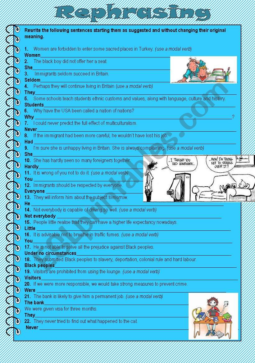 Rephrasing - 11 form worksheet