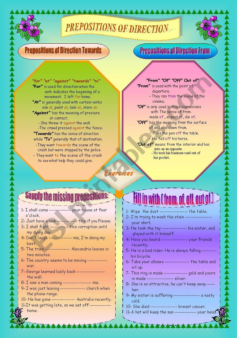 prepositions of direction worksheet