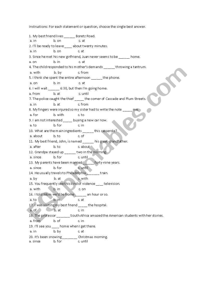 preposiciones basicas worksheet