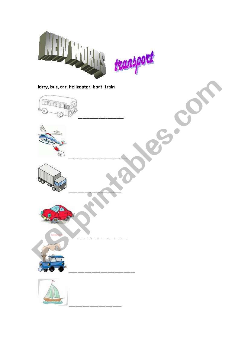 Means of transport worksheet