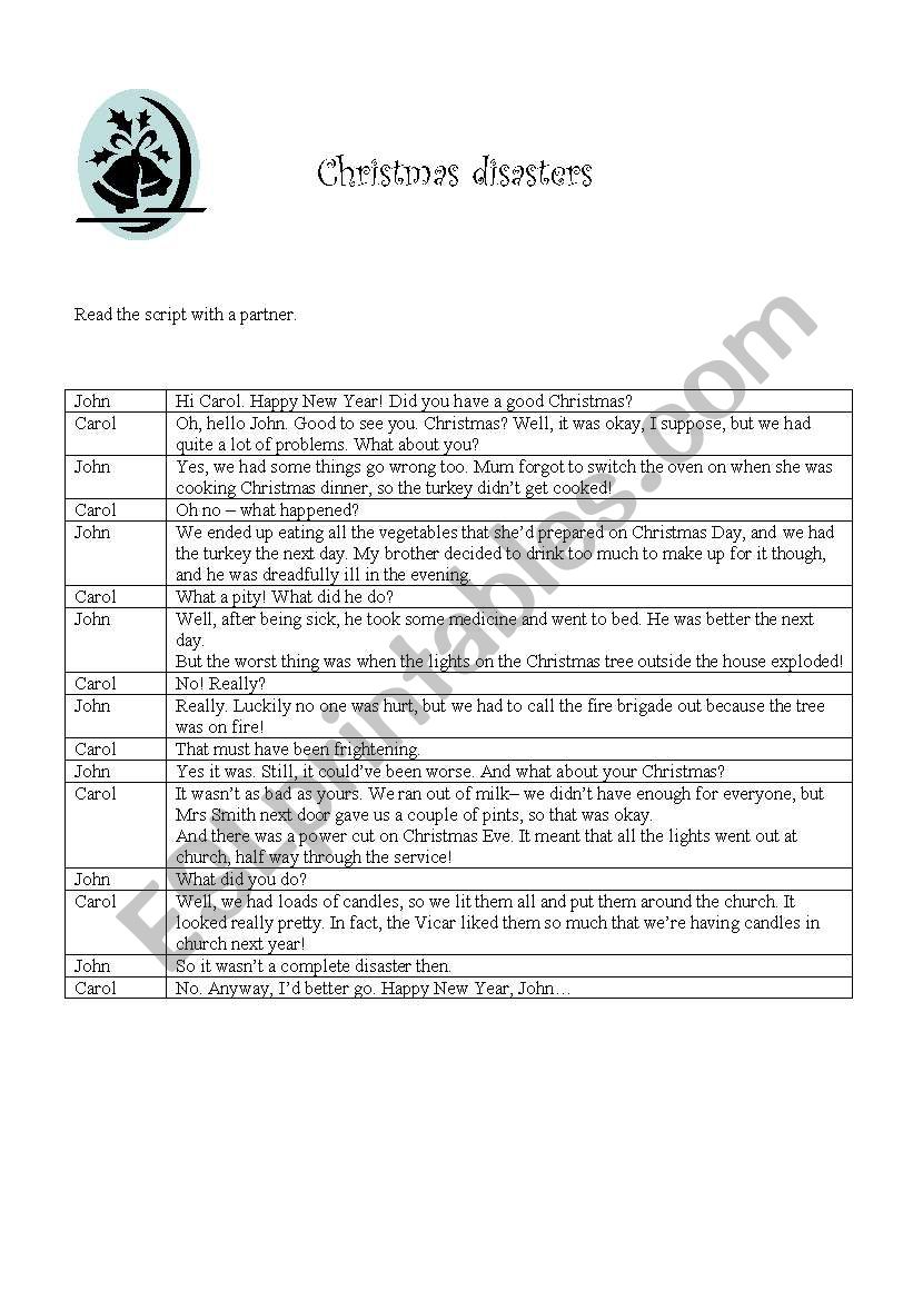 Christmas Disasters worksheet