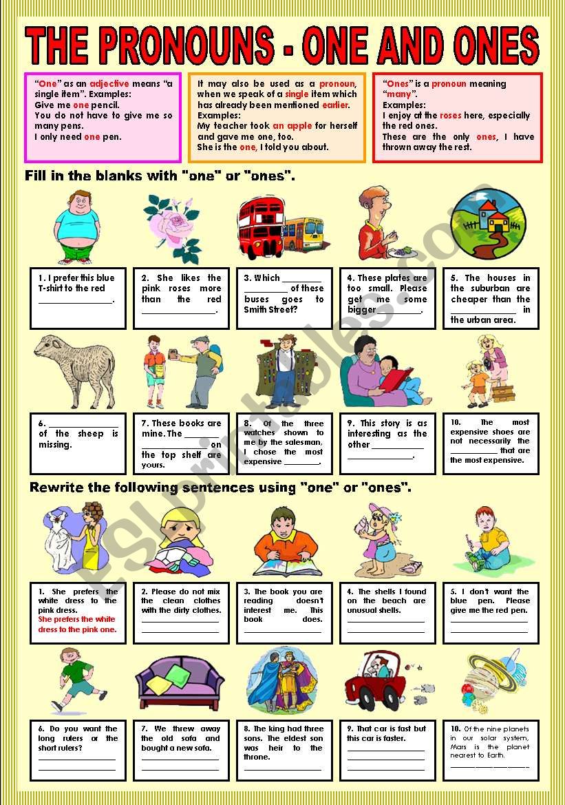 The Pronouns - one and ones worksheet