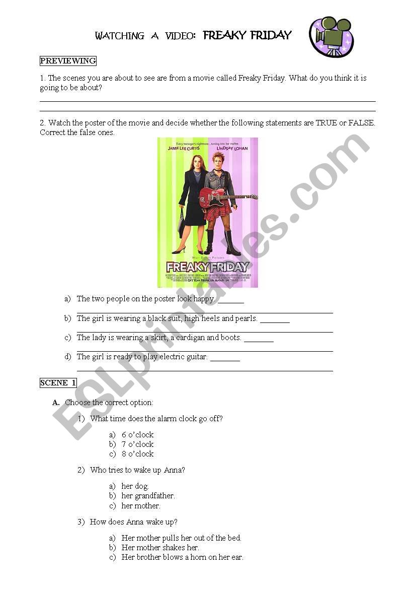 Worksheet on Freaky Friday worksheet