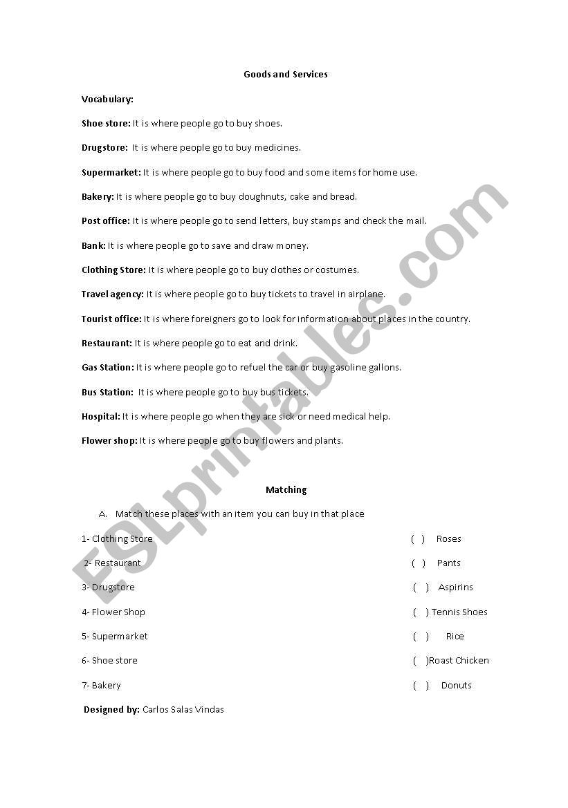 Vocabulary and Matching about Goods and Services