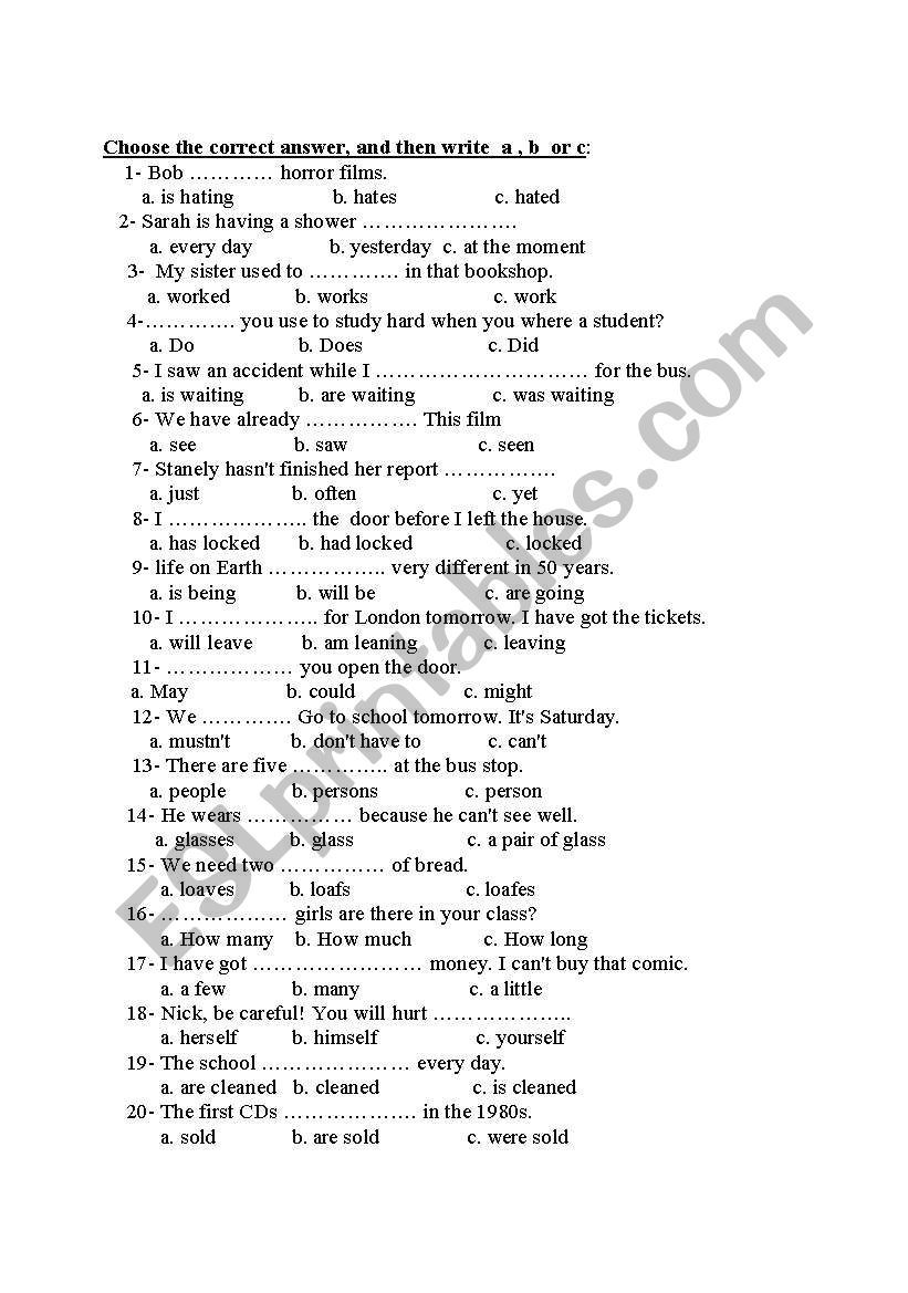 Grammar Test worksheet