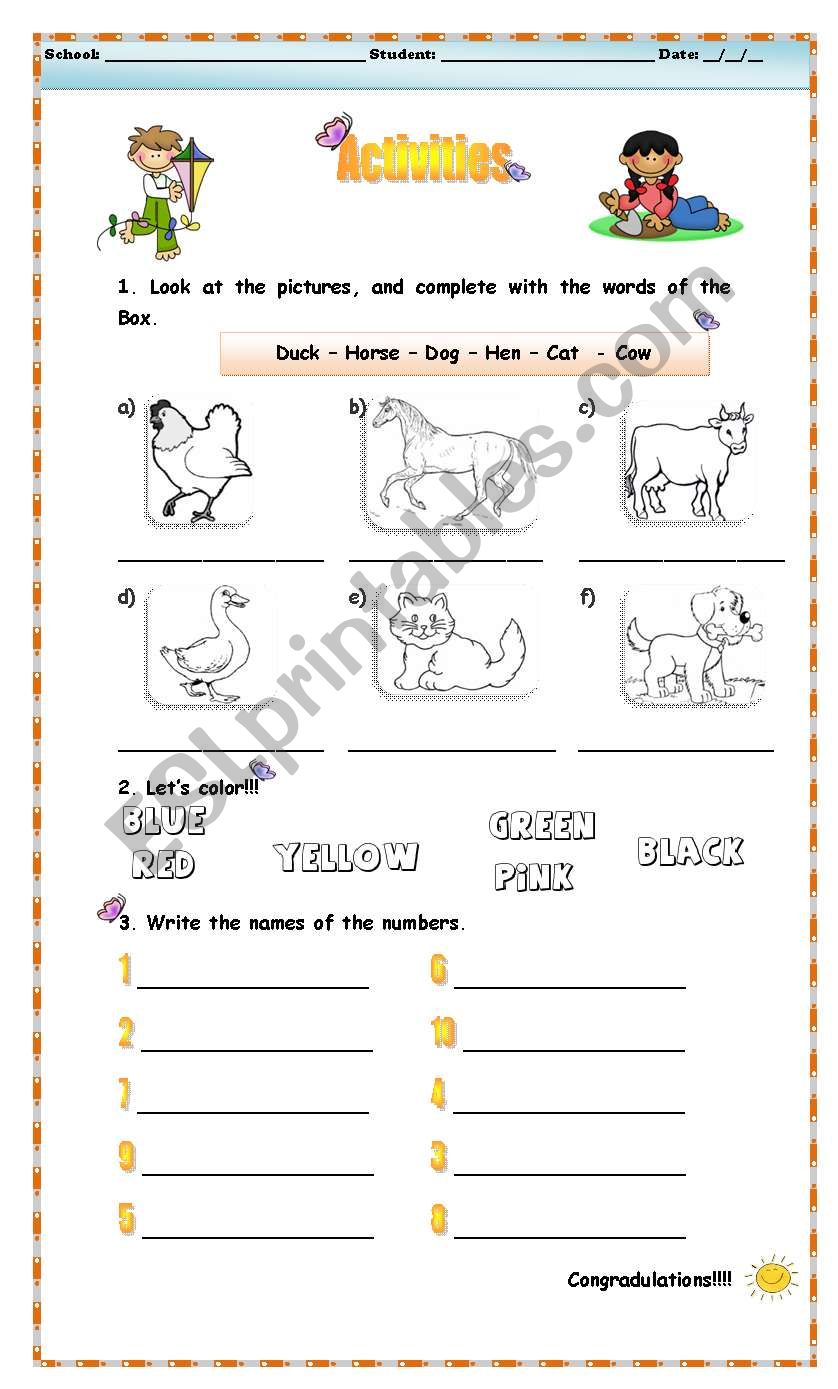  Activities worksheet