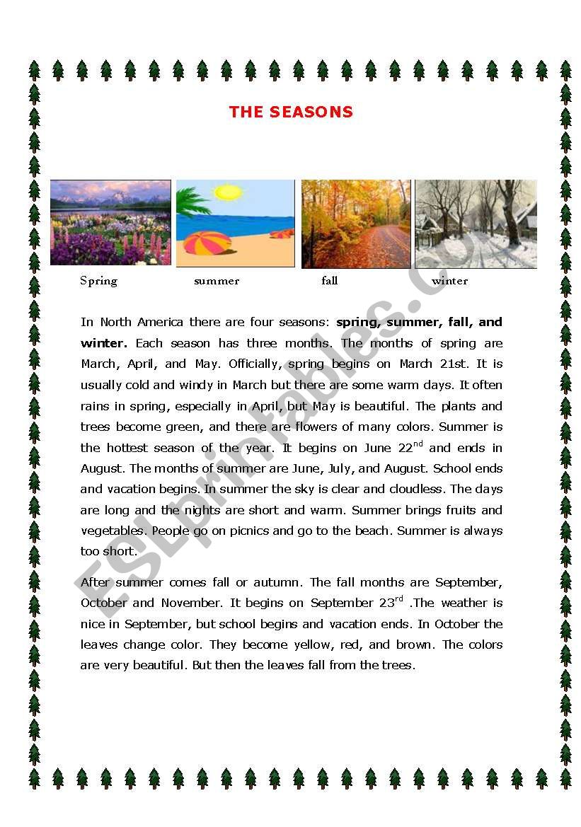 SEASONS worksheet