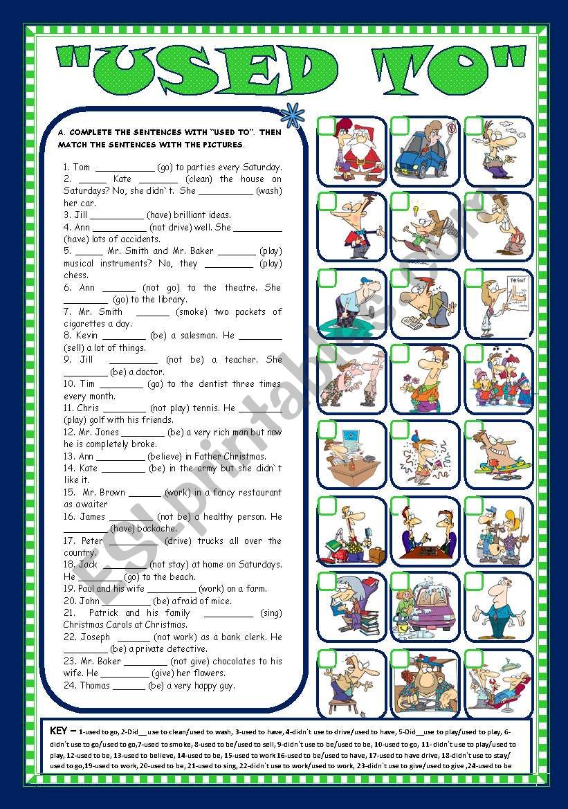 USED TO - AFFIRMATIVE, NEGATIVE and INTERROGATIVE FORMS (+KEY) - FULLY EDITABLE