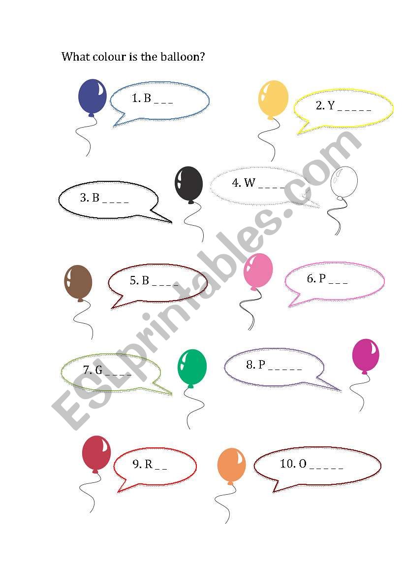 What colour is the balloon? worksheet