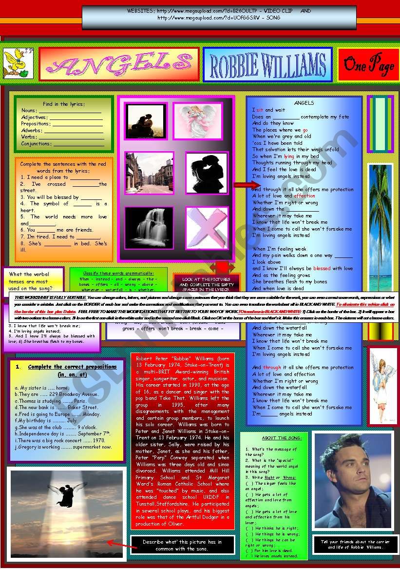 ANGELS - ROBBIE WILLIAMS - ONE PAGE (FULLY EDITABLE)