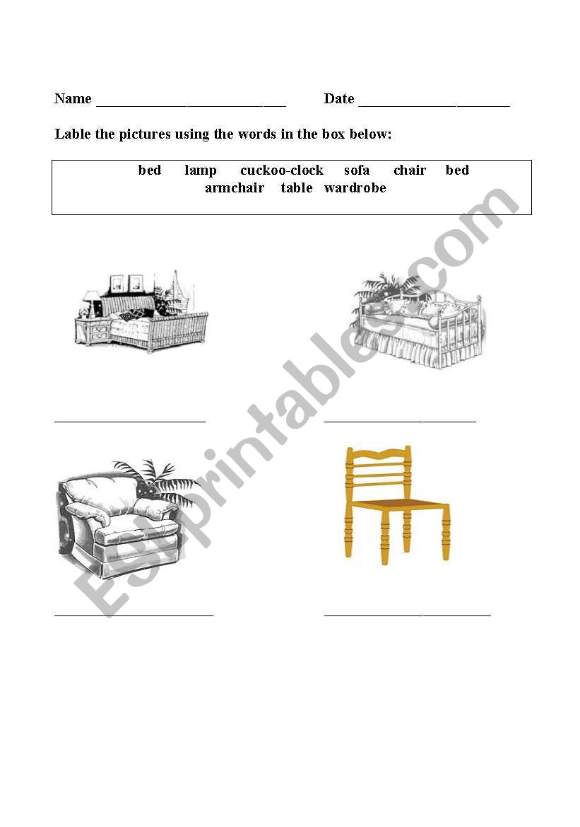 Furniture worksheet