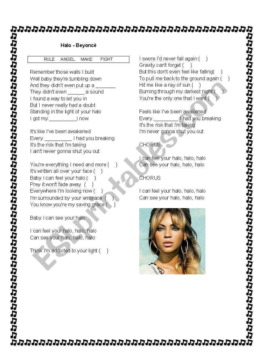 Halo - ByeoncÃ© worksheet
