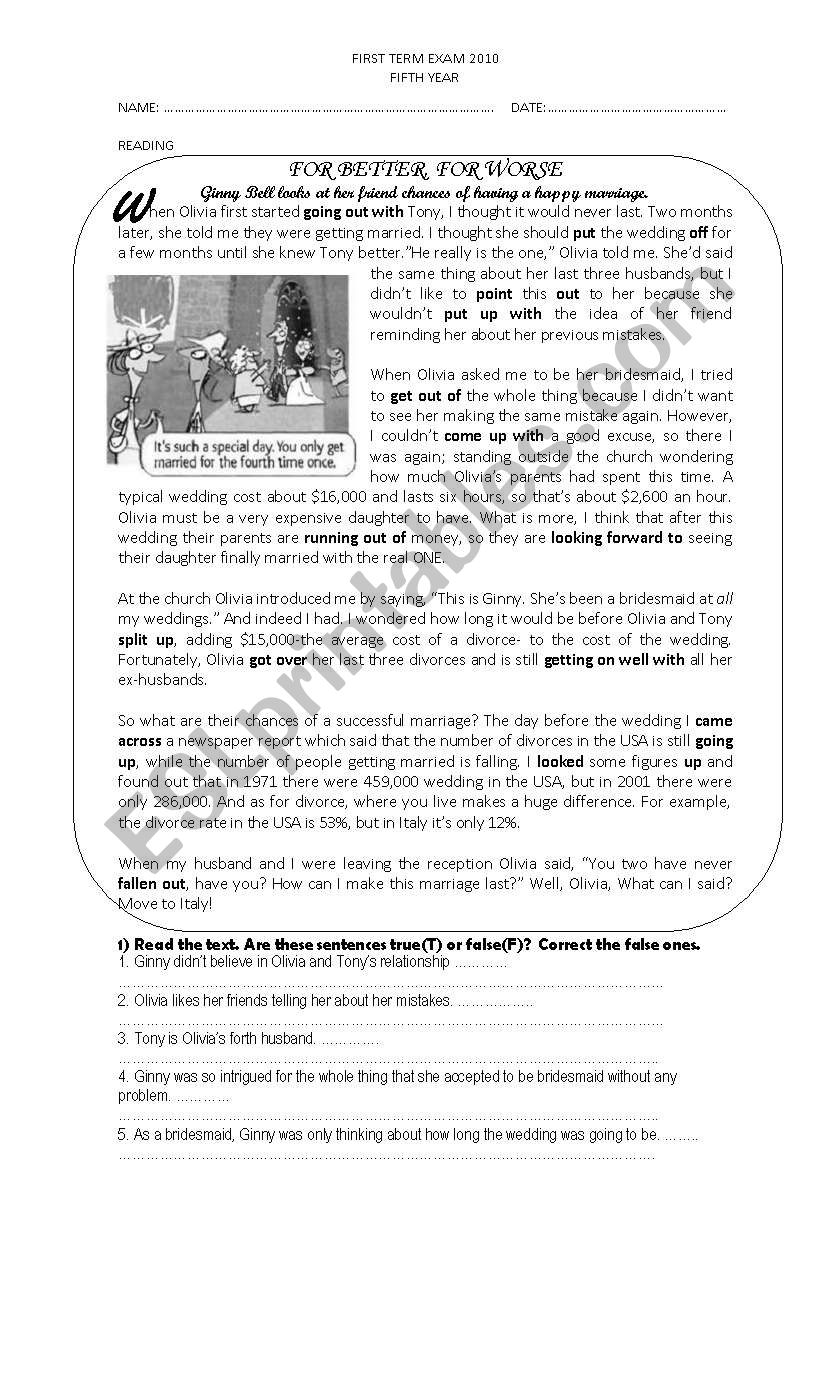 Exam FOR INTERMEDIATE-ADVANCE worksheet