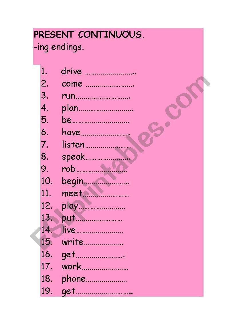 -ing endings worksheet