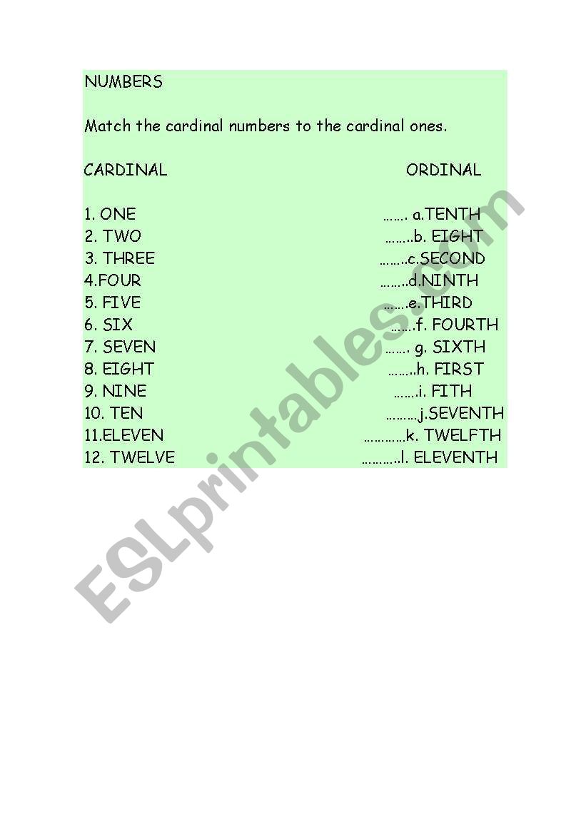 numbers worksheet