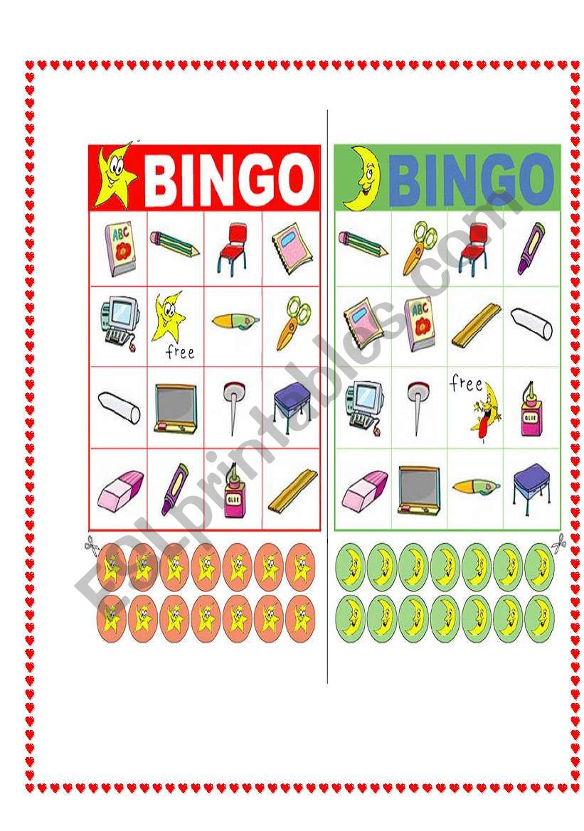 BINGO OBJECTS OF THE CLASS worksheet