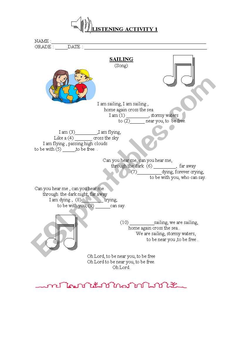 SONG: SAILING worksheet