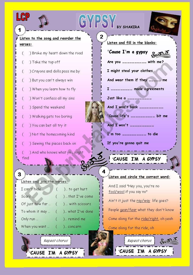 LCP - Gypsy (Shakira) worksheet