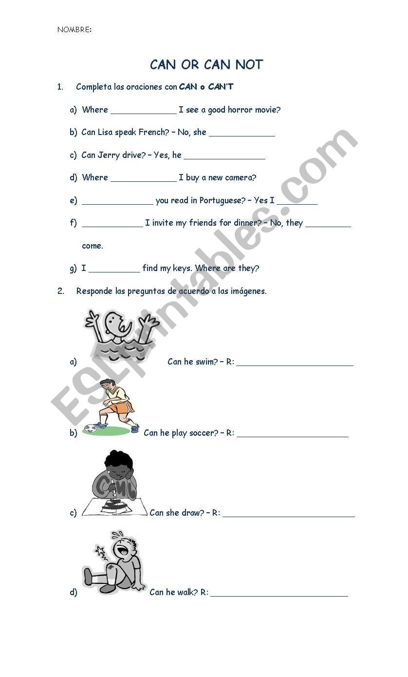 Can or Cant  worksheet
