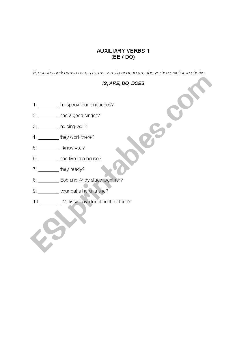 Auxiliary - verbs to be worksheet