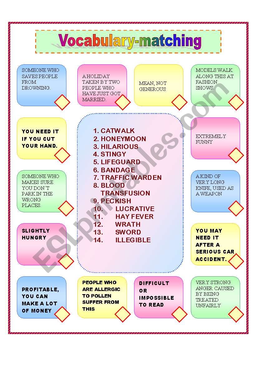 Vocabulary - matching worksheet