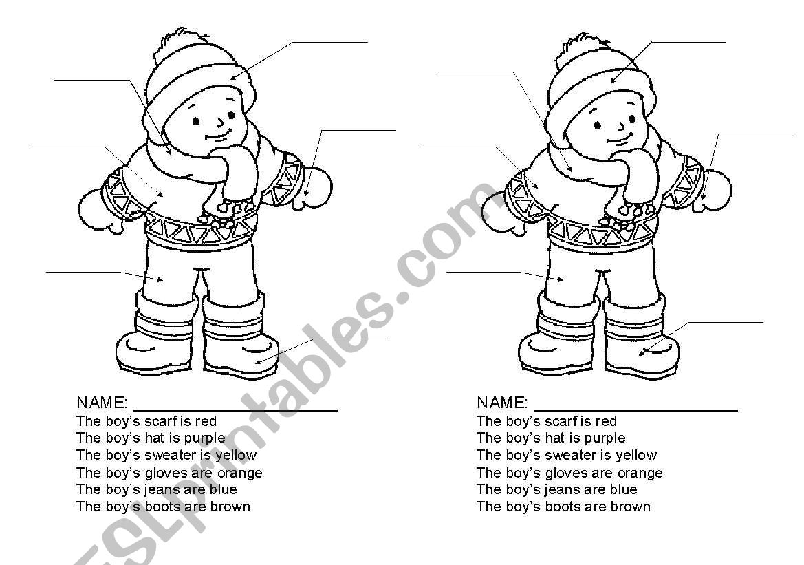 Winter Clothing Activity (using clothing items and colours)