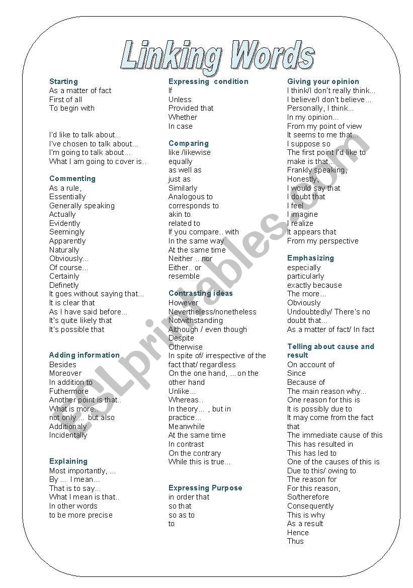 Linking Words and Speaking Phrases (2 Pages)