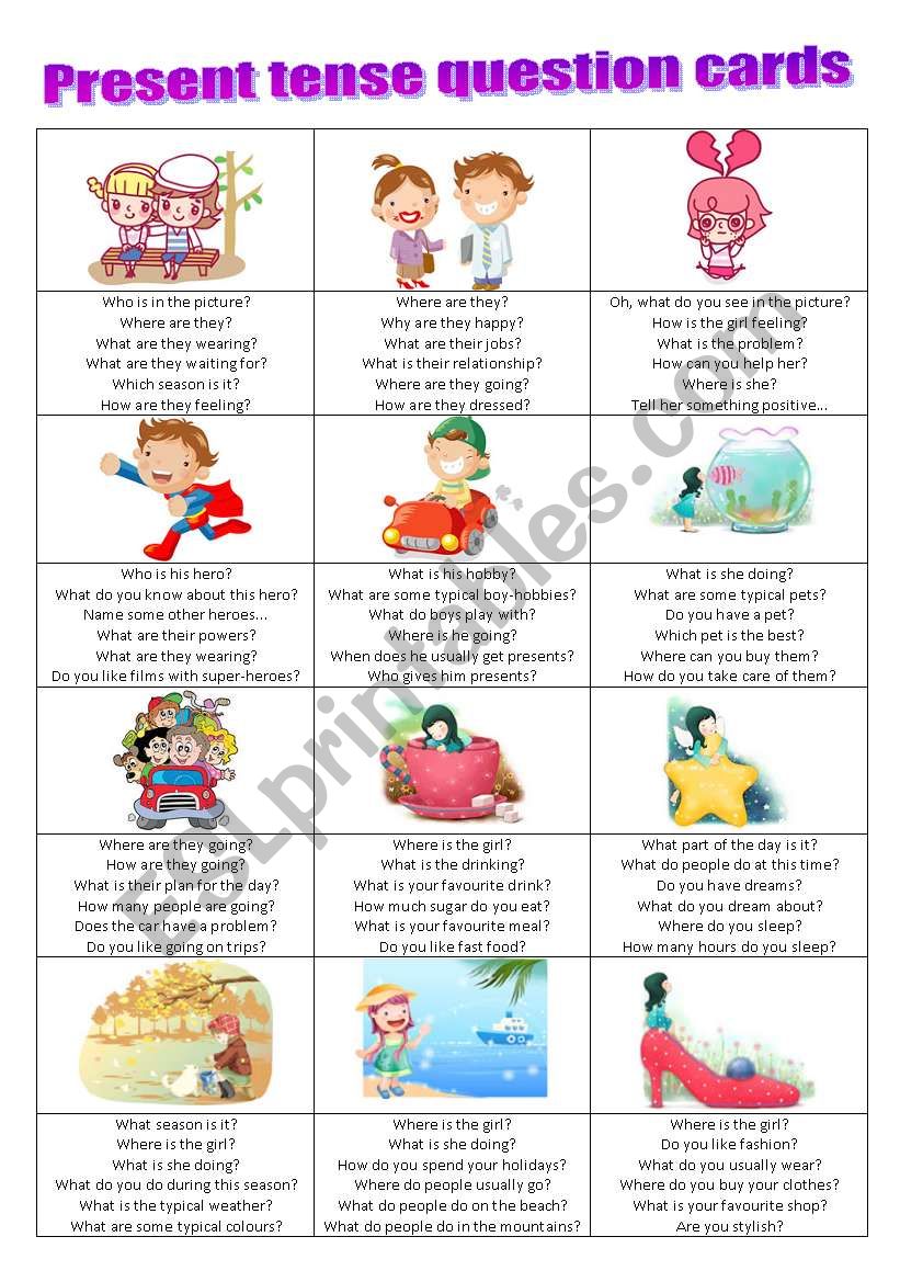 Present tense speaking cards - Have fun!