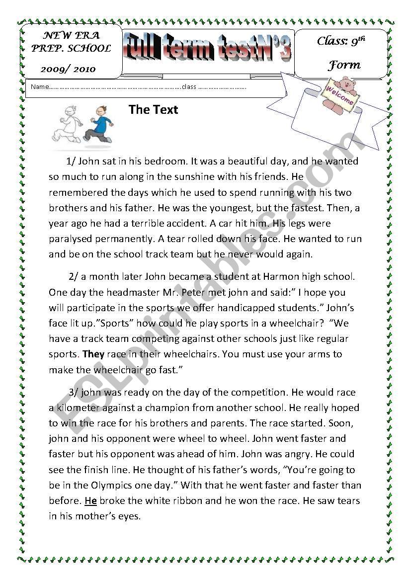 full term test 9th  nÂ°3 worksheet