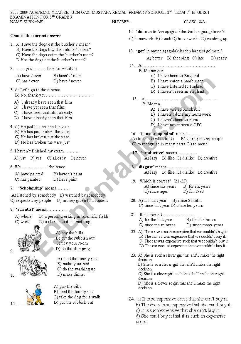 2nd term 1st exam - test worksheet