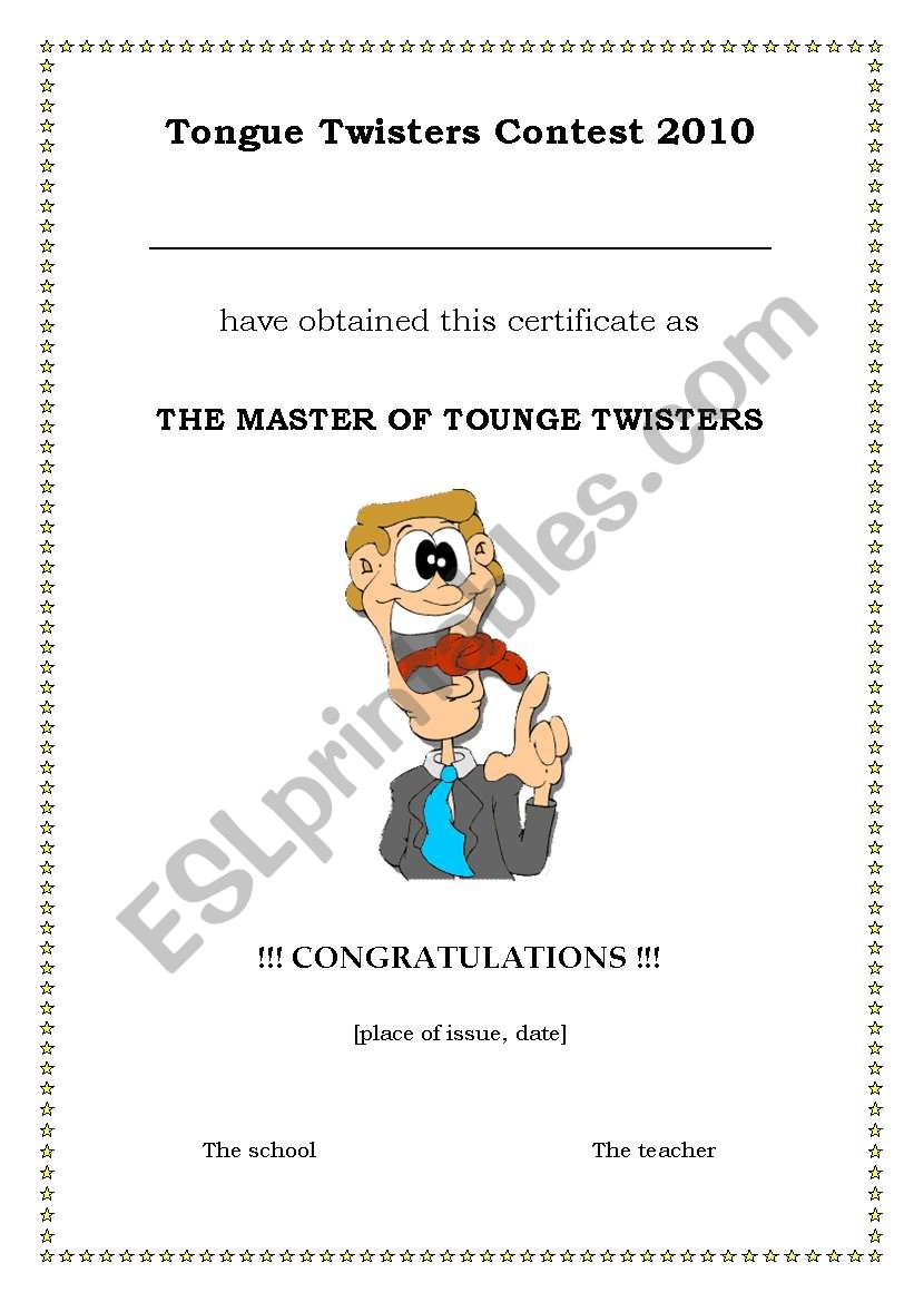 Tongue Twisters Contest (certificate)