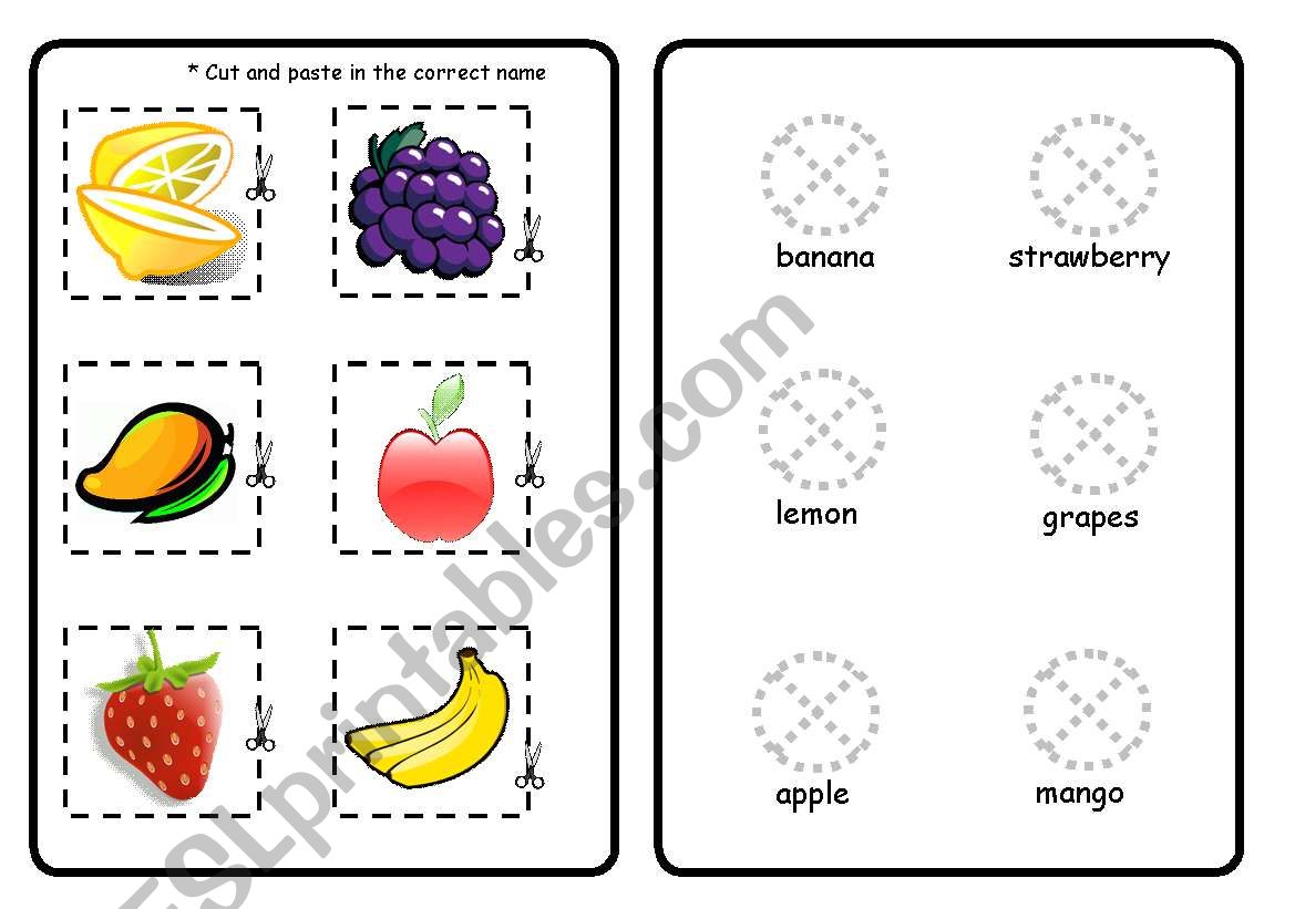 Fruits cut worksheet