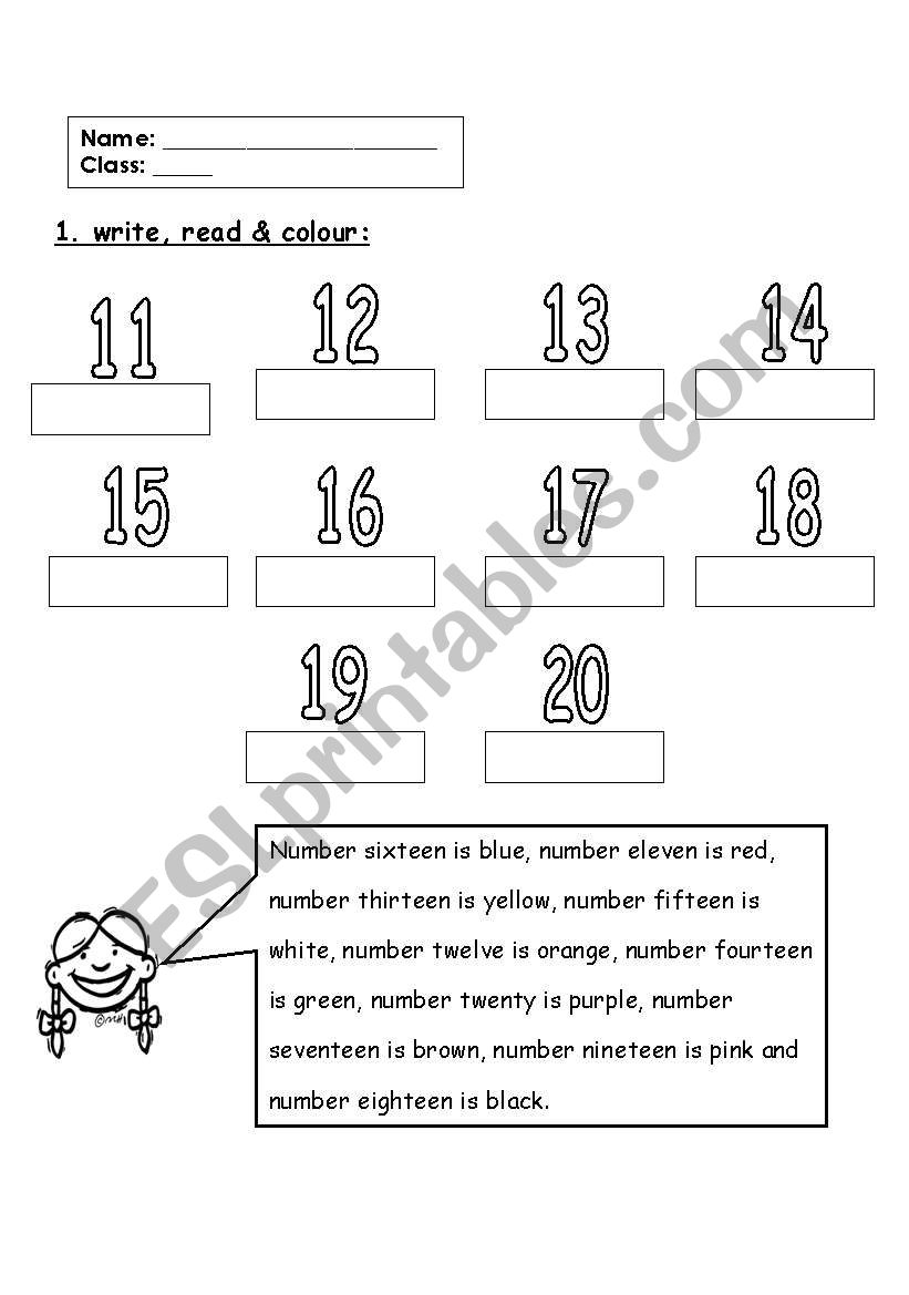 Numbers 11-20 worksheet