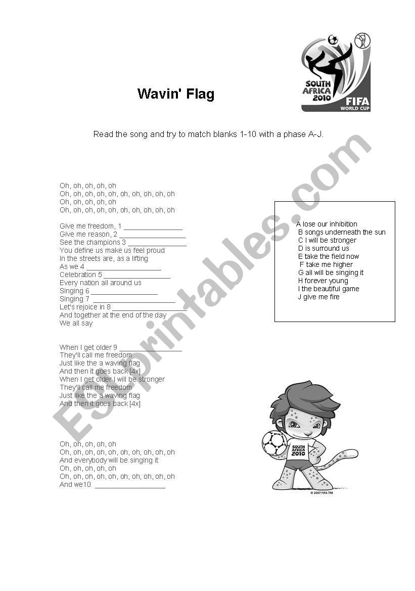 Song - Waving Flag  worksheet