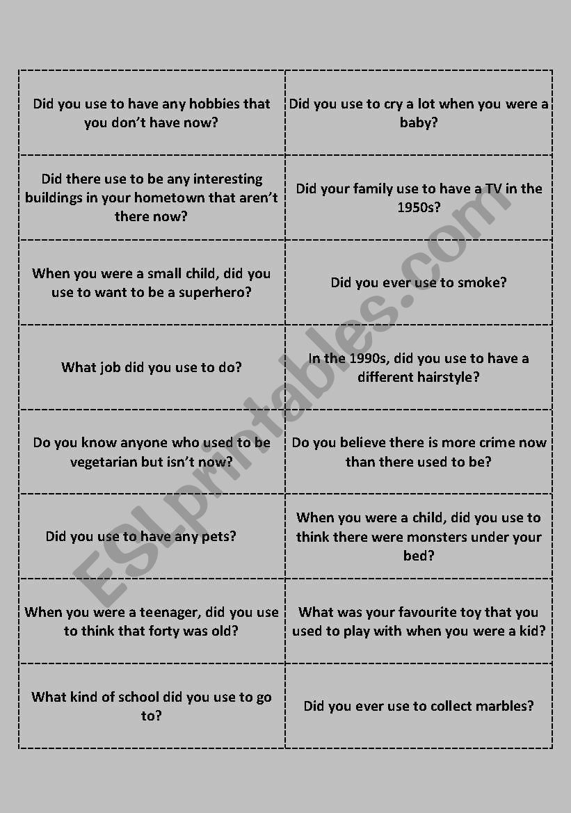 Â´Used toÂ´ conversation questions - teen/adult