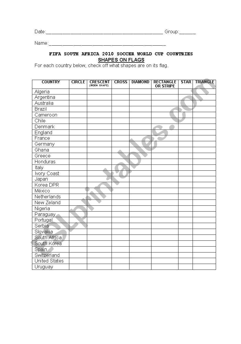 Shapes on Flags  worksheet