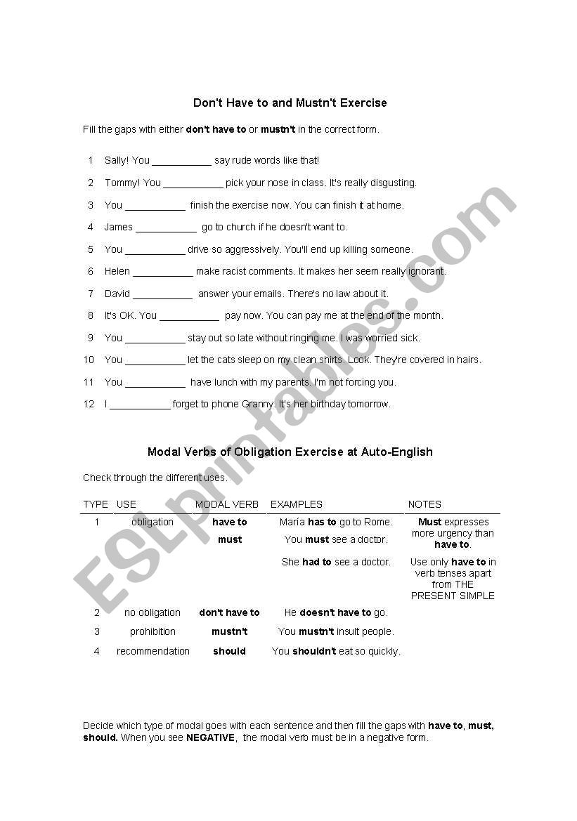 Modals worksheet