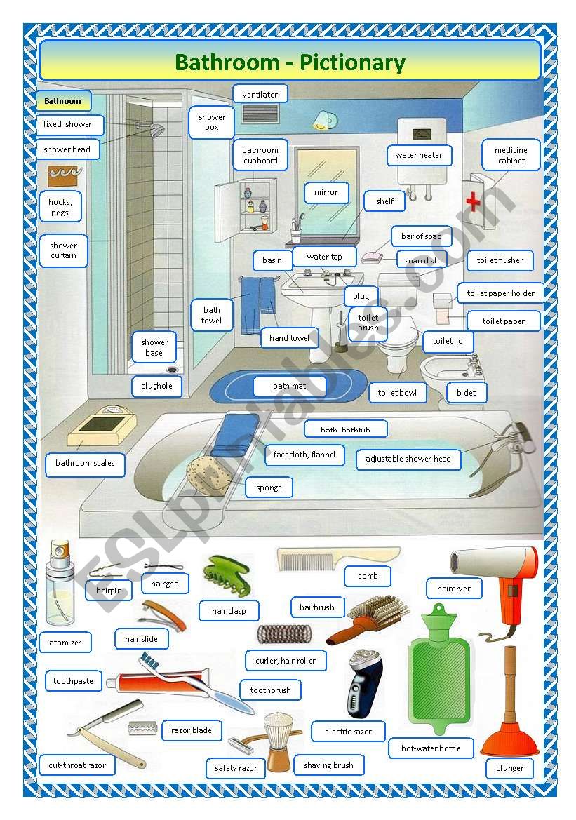 Bathroom pictionary worksheet