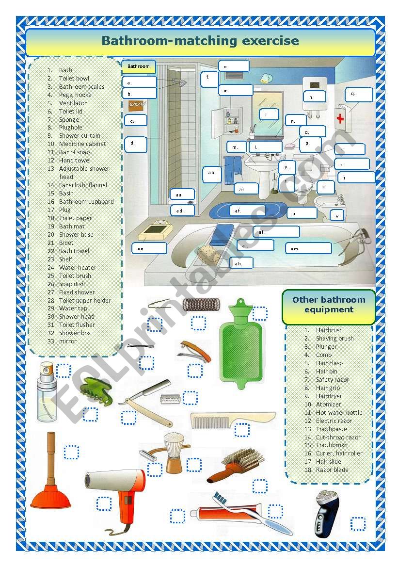 Bathroom - matching exercise  worksheet