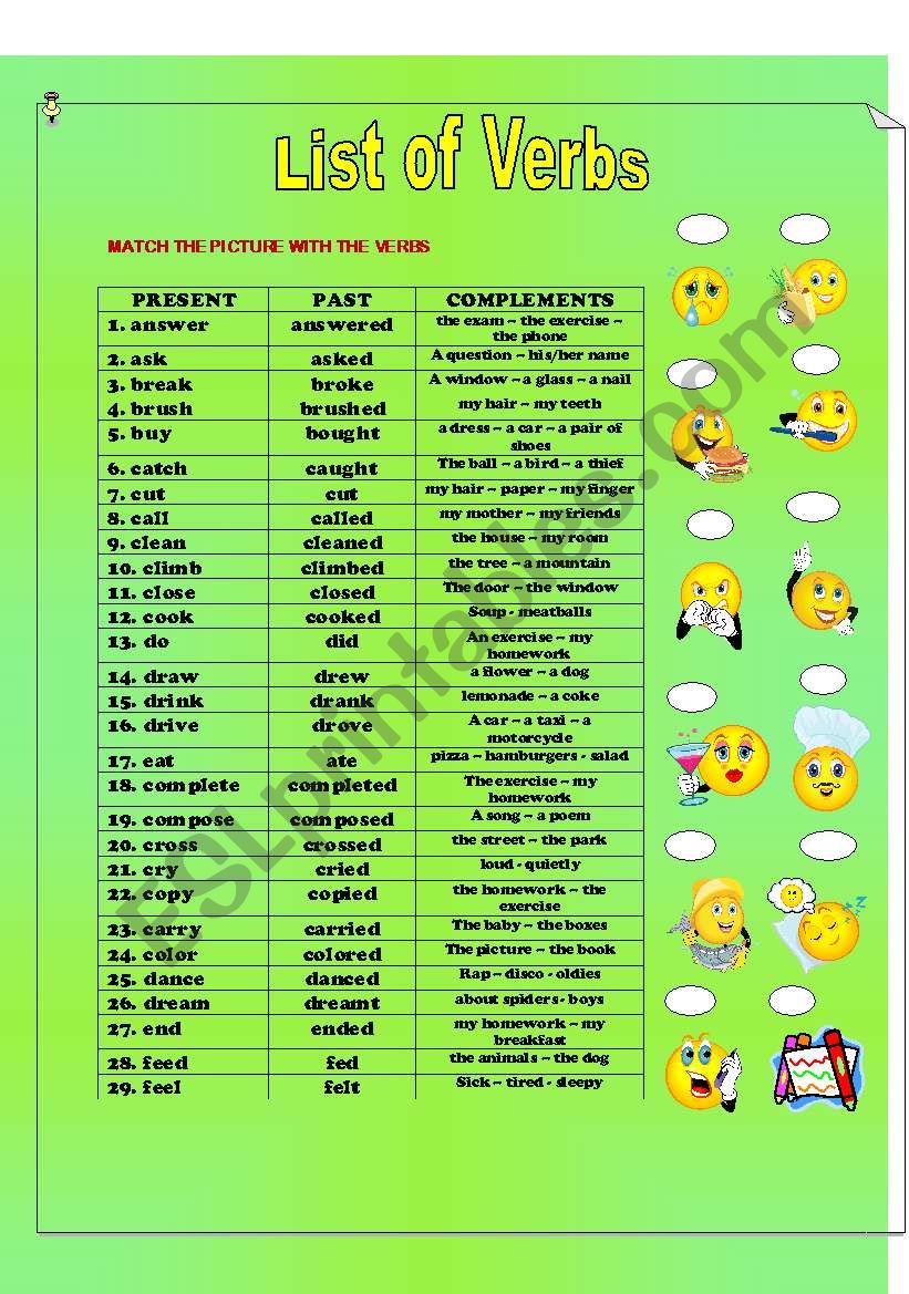 List of Verbs worksheet