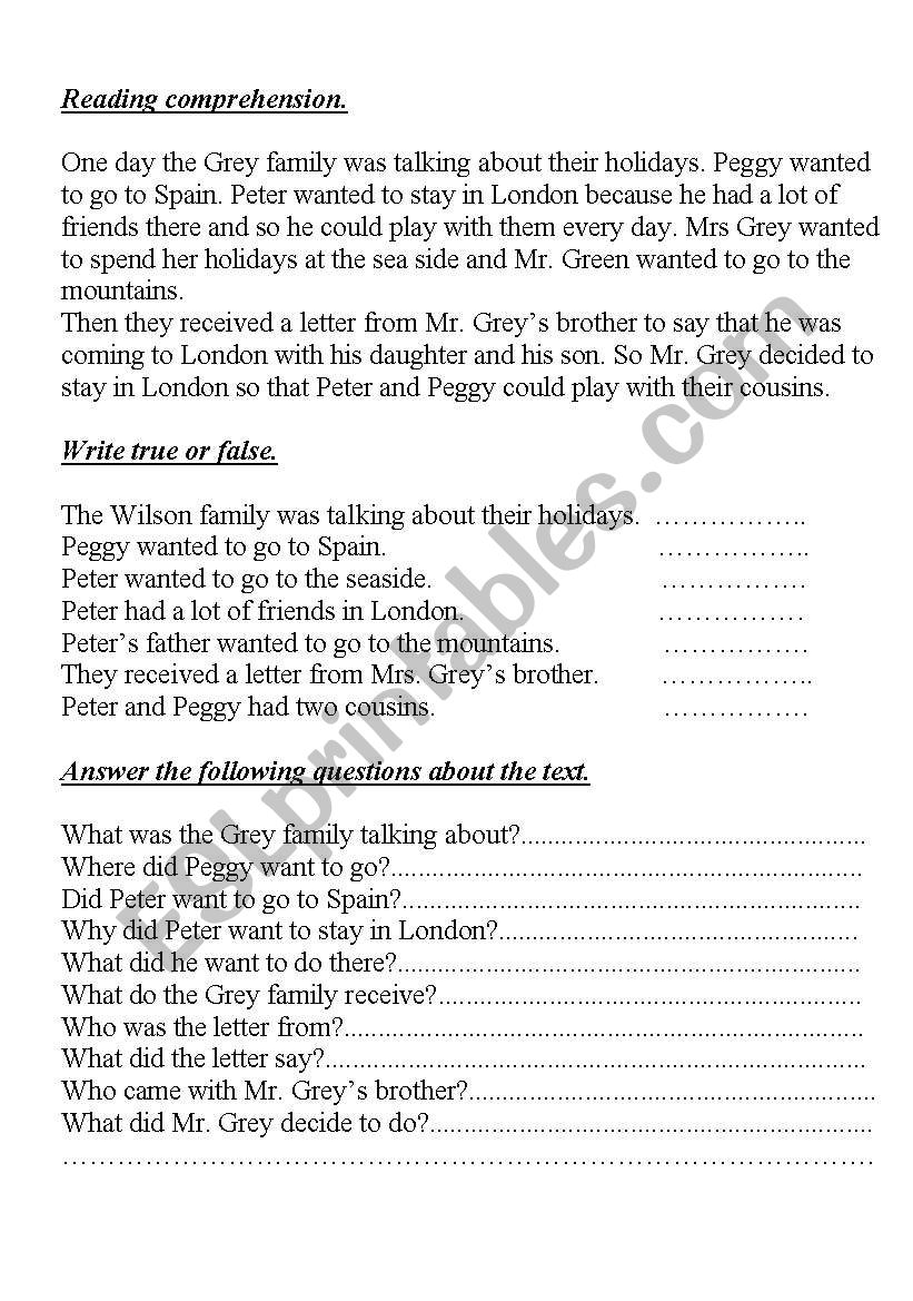 The Greys family. worksheet