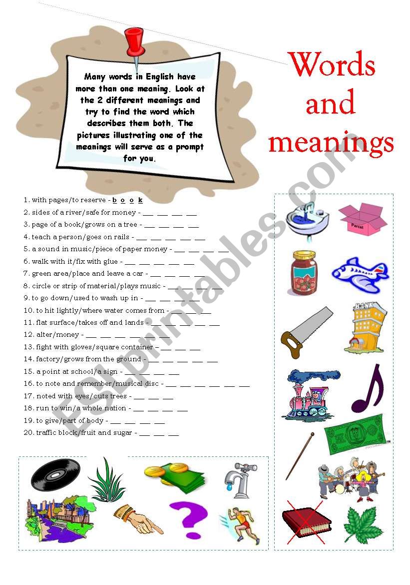WORDS AND MEANINGS worksheet