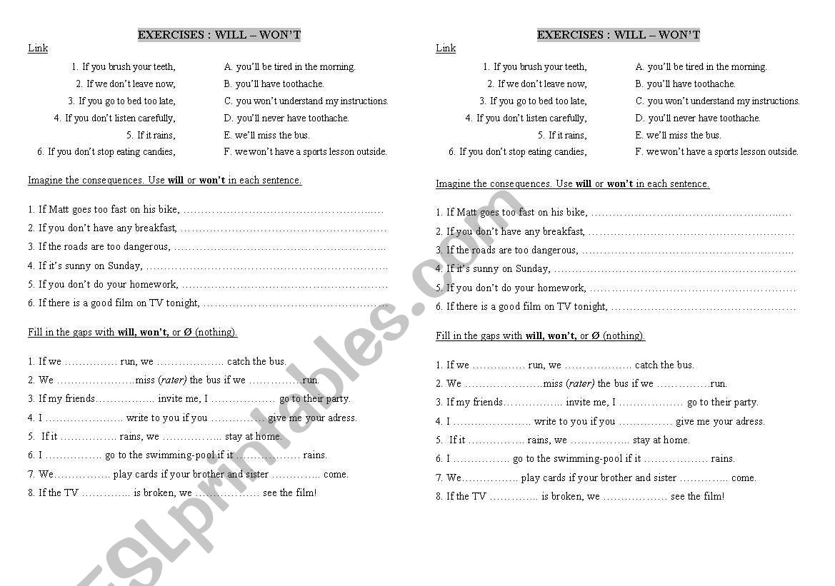 Future will wont worksheet