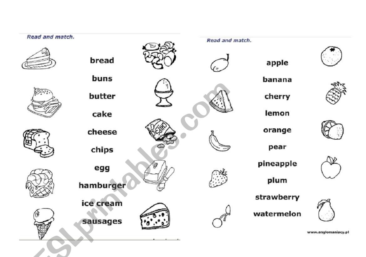 Food - matching game worksheet